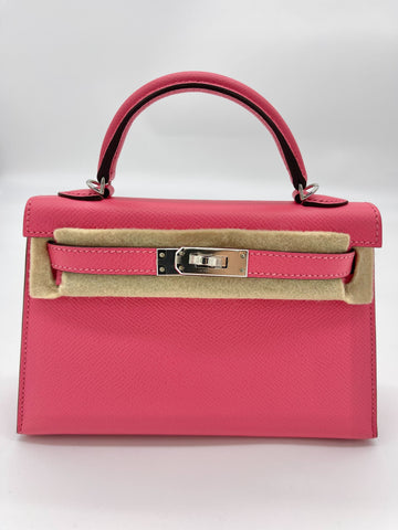 Hermes Mini Kelly II Sellier Leather Rose Azalee Palladium Hardware