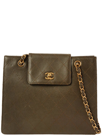 Top Quality Chanel Around 1998 Made Leather Skin Turn-Lock Tote Bag Brown