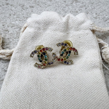 Chanel 19S Clip-on CC Earrings with Rainbow Crystals and LGHW