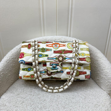 Chanel Medium Classic Flap CF Limited Edition Cuba in Printed White Fabric and LGHW