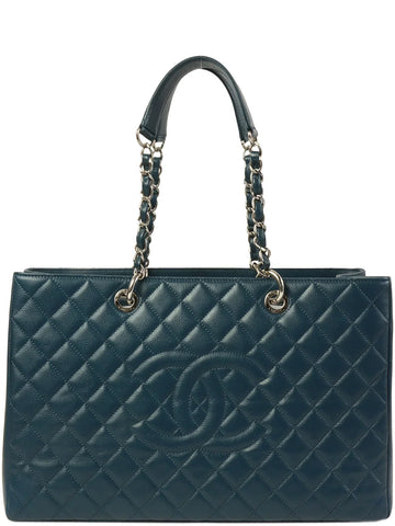 Top Quality Chanel Around 2013 Made Leather Skin Cc Mark Stitch Chain Tote Bag Indigo Blue