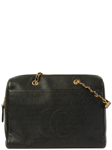 Top Quality Chanel Around 1998 Made Leather Skin Cc Mark Stitch Chain Tote Bag Black