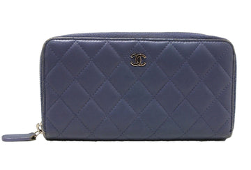 Top Quality Chanel Blue Quilted Leather Leather Zippy Wallet