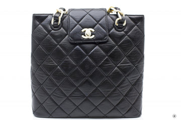 Top Quality Chanel Vintage With Resin Woven Chain And Lock Black Leather Tote Bag