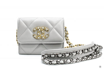 Top Quality Chanel AP1787B04852 19 Flap Coin Purse With Two Tones Gold And Gunmeta Light Grey / NC634 Leather Short Wallet Gbhw
