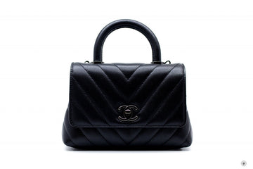 Top Quality Chanel AS2215B06818 Mini Chevron Coco Handle  Black / 94305 Leather Shoulder Bags Bkhw