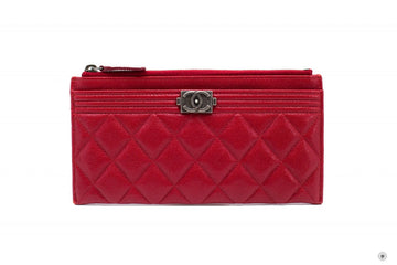 Top Quality Chanel Boy Zip Pouch  Red Leather Pouch Sbhw