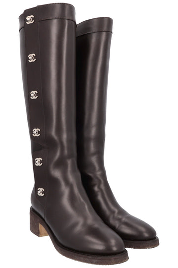 CHANEL Turnlock CC Knee High Boots Brown