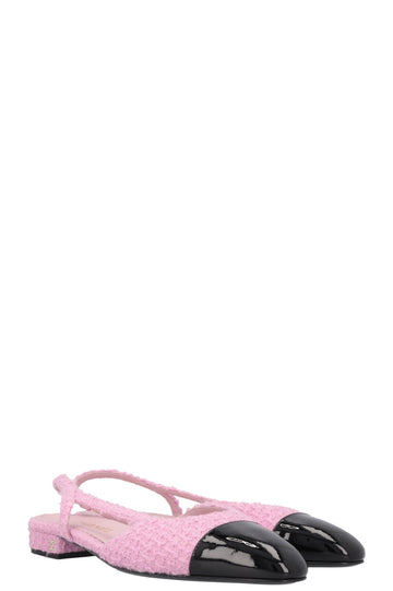 CHANEL Slingback Ballet Flats Tweed Pink
