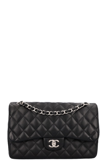 CHANEL Large Double Flap Bag Leather Black