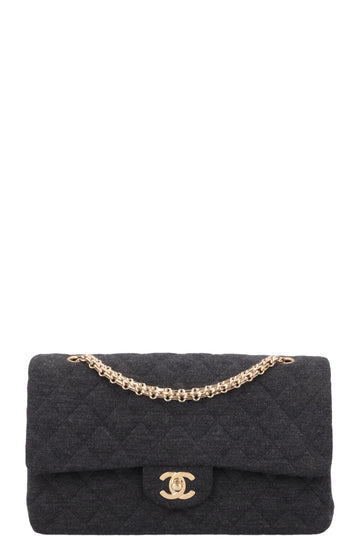 CHANEL Small Double Flap Jersey Dark Grey