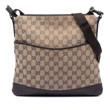 Zip Messenger Bag GG Canvas with Perforated Leather Medium