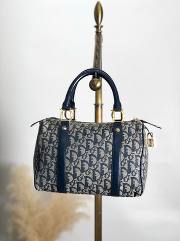 Christian Dior Trotter Handbag Boston bag Navy Vintage 8enpr3
