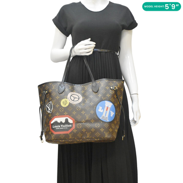 LOUIS VUITTON World Tour Neverfull MM Monogram Canvas Tote Shoulder Bag Brown