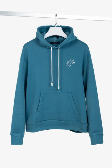 Louis Vuitton Pigeon Blue Embroidered Signature Cotton Hoodie
