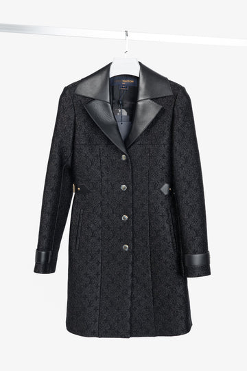 Louis Vuitton Black Monogram Wool Leather Insert A-Line Glitter Coat
