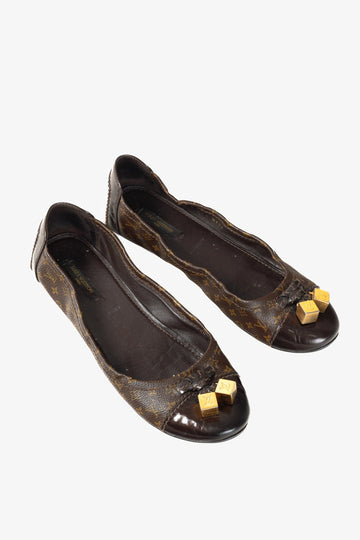 Louis Vuitton Lovely Golden-Cube Ballet Driving Flats in Brown Monogram