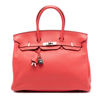 Birkin Handbag Red Leather with Palladium Hardware 3