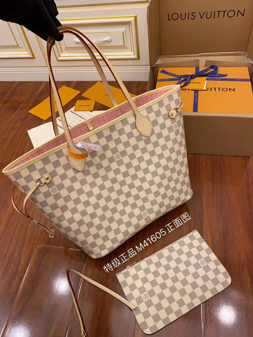 M41605 NEVERFULL MM Damier Ebene WHITE PINK INSIDE  quality