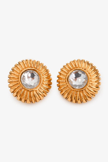 Chanel Gold Tone Sunburst Rhinestone Clip On Earrings