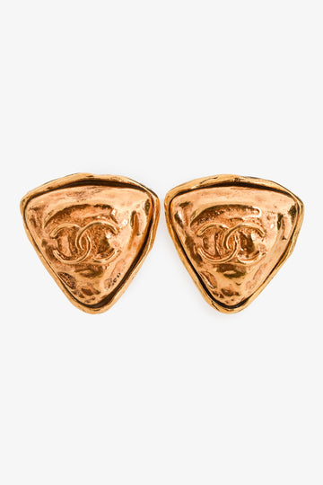 Chanel Gold Tone Triangle Clip-on Earrings