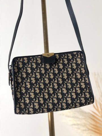 Christian Dior Trotter Jacquard Leather Shoulder bag Navy Vintage z57hhm