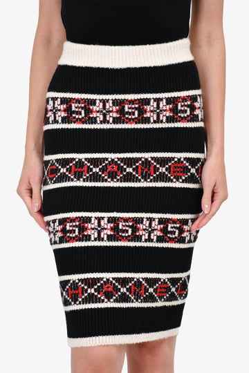 Chanel Black/Red Knit Midi Skirt Size 36