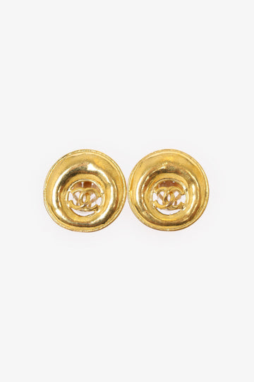 Chanel Gold Tone CC Round Earrings