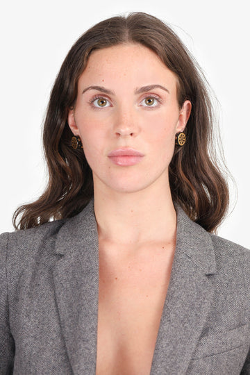 Chanel Gold Tone Black Enamel Round Earrings