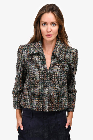 Chanel Brown/Green Metallic Fantasy Tweed Boxy Jacket Size 36