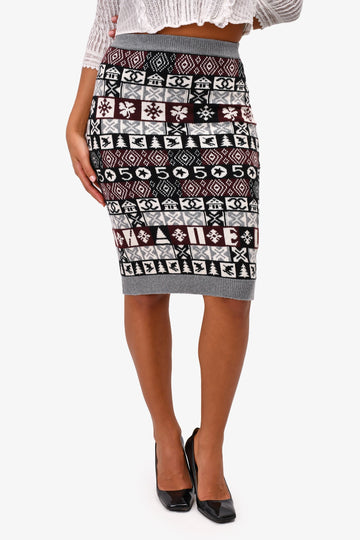 Chanel Grey/Black Cashmere Midi Skirt Size 34