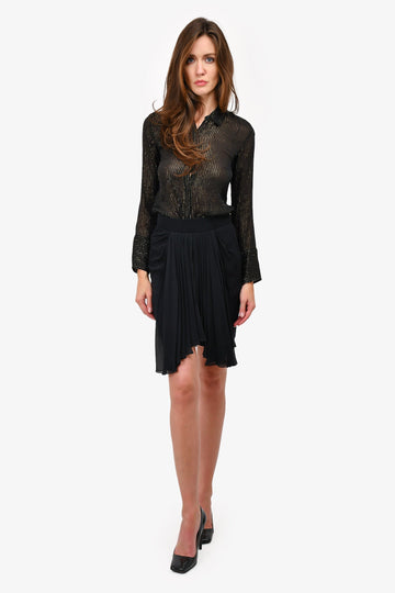 Chanel 1990 Black Silk Pleated Detail Mini Skirt Size 38