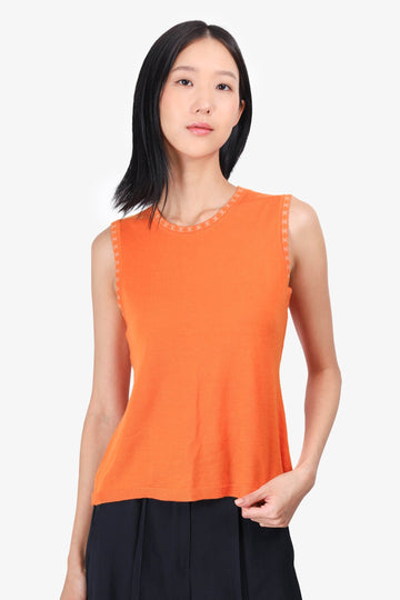 Chanel Orange Cashmere Logo Trim Sweater Vest Size 42