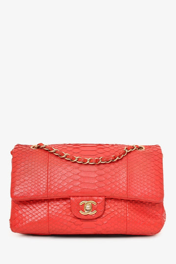 Chanel 2016-17 Red Python Leather Medium Double Flap New 1:1 Bags