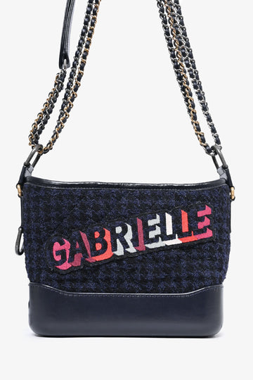 Chanel 2017 Black Leather/Navy Tweed Small Gabrielle Shoulder New 1:1 Bags
