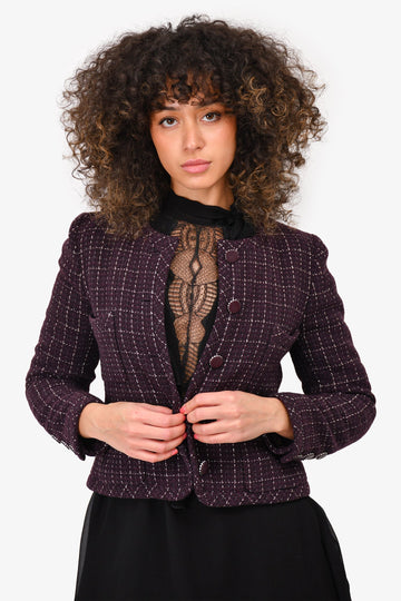 Chanel Purple/Silver Tweed Buttoned Evening Jacket Estimated Size S/M
