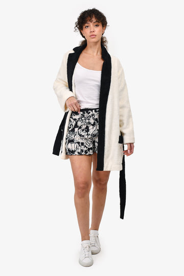 Chanel Resort 2022 White/Black Printed Ruched Silk Mini Bloomer Shorts Size 38