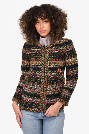 Chanel 2018 Multicolour Shoulder Padded Zip Up Tweed Jacket Size 34