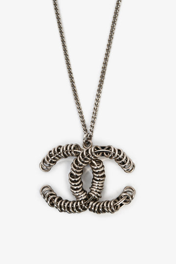 Chanel 2016 Silver Tone Chain CC Pendant Necklace