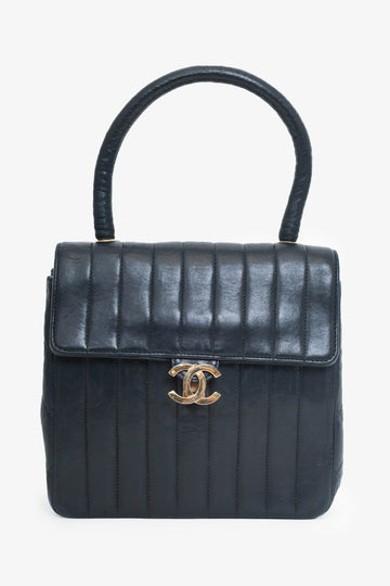 Chanel 1991-94 Black Vertical Quilted Lambskin Top Handle New 1:1 Bags