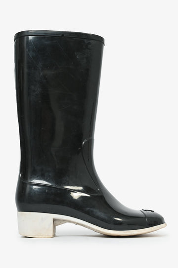 Chanel Black Rubber Rain Boots Size 35