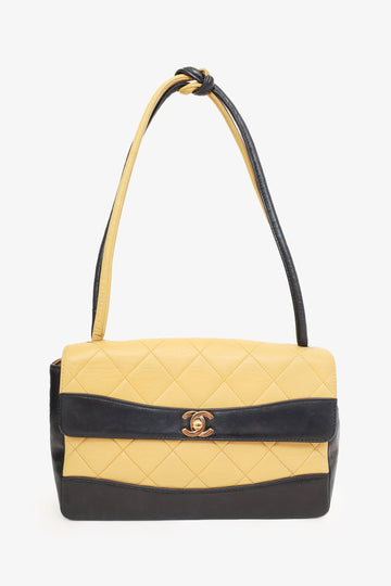 Chanel 2000-02 Beige/Black Quilted Lambskin Tie Knot Flap New 1:1 Bags