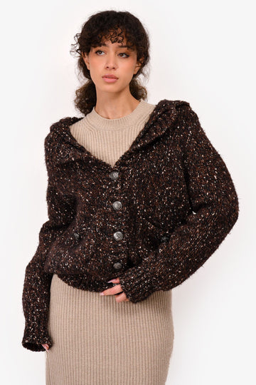 Chanel Brown/Black Wool Blend Knit Button Down Sweater Size 38