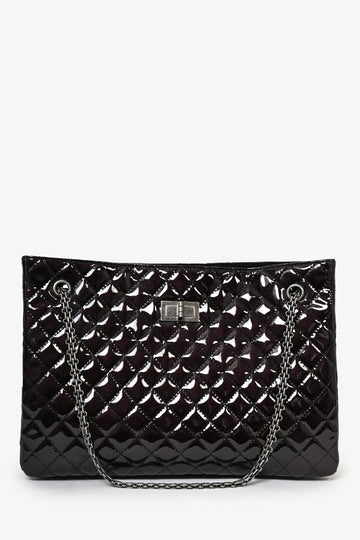 Chanel  2011/12 Dark Purple Patent Quilted Leather 2.55 Reissue Tote New 1:1 Bags