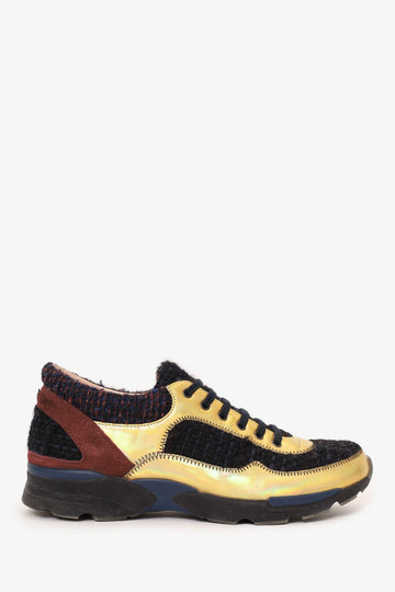 Chanel 2014 Black/Gold Fabric Speckled CC Sneakers Size 37