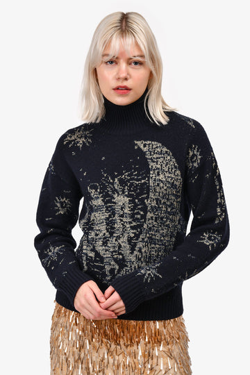 Christian Dior Navy Cashmere Moon Turtleneck Size 2