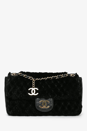 Chanel 2008/09 Black Rabbit Fur/Calfskin Leather Flap New 1:1 Bags