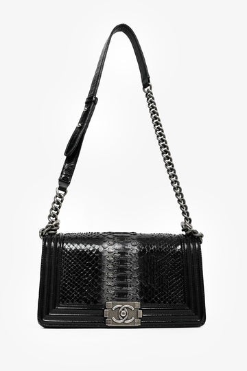 Chanel 2014-15 Black/Grey Python Medium Boy New 1:1 Bags