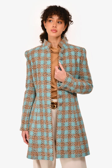 Chanel 2022 Blue/Brown Tweed Plaid Coat Size 38