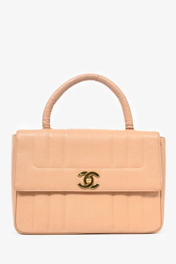 Chanel 1995 Beige Caviar Leather Kelly Mademoiselle Top Handle